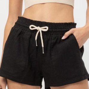 Black Drawstring Linen Shorts